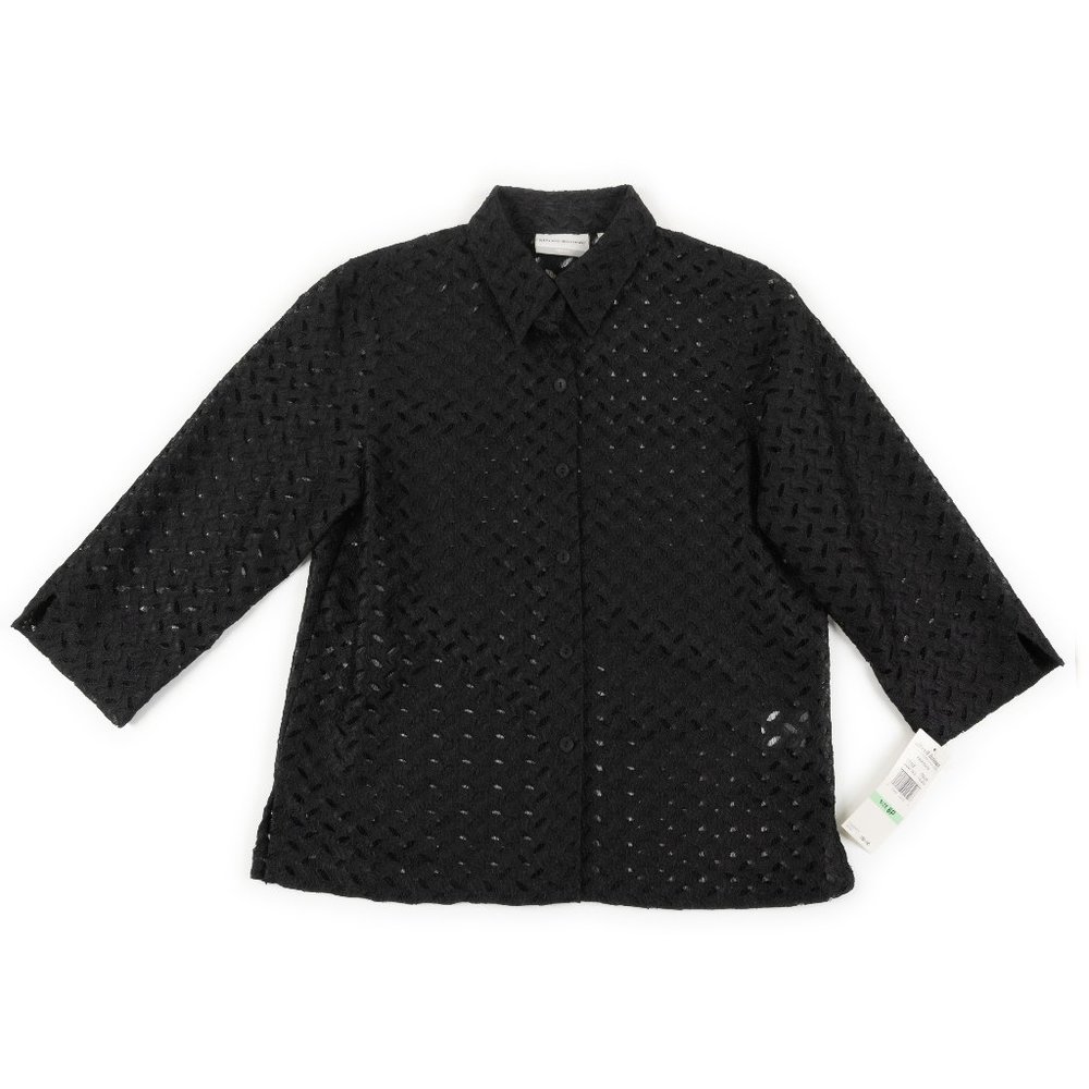 NEW ALFRED DUNNER black Palm Island eyelet semi-sheer button up shirt size 8 P